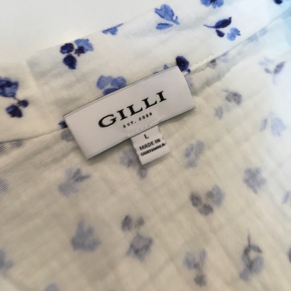 Gilli womens White and Blue Floral Shirt Cotton Large